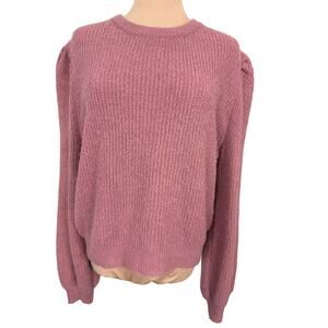 Love Tree Women’s Large Pink Textured Fuzzy Knit Sweater Long Sleeve Pullover